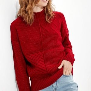American Eagle mixed stitch holiday red sweater